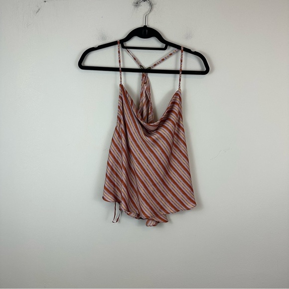 Free People | Stevie Asymmetrical Stripe Satin Cowl Neck Tank Top Boho Retro XS - Picture 2 of 8
